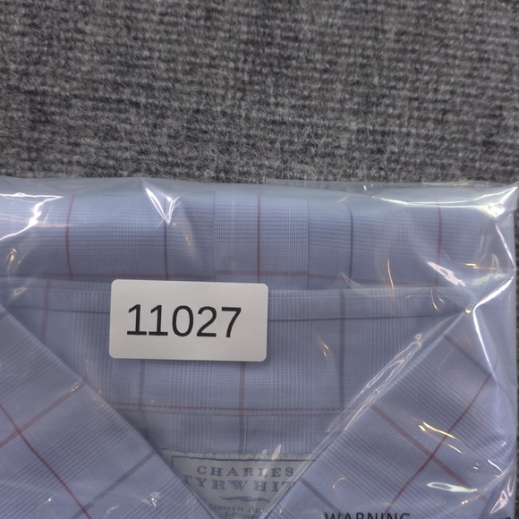 Charles Tyrwhitt Dress Shirt 16.5 36 Non Iron Slim Fit Blue Check Point Collar - Picture 10 of 10